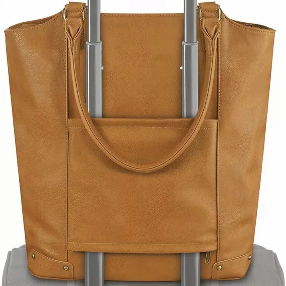 solo Brown Leather-Look Laptop Tote Bag